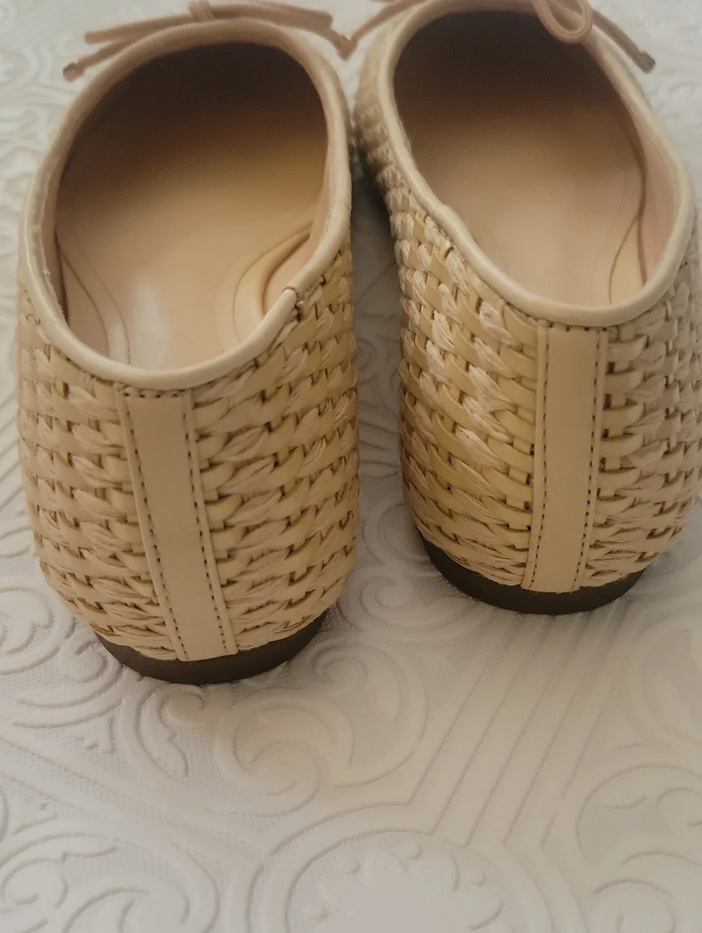 NEW Schutz Arissa Woven Straw Flats Bow Toe Natural Nude Cream Tuckernuck 6.5